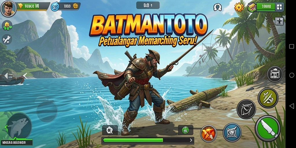 Screenshot gameplay <strong>BATMANTOTO</strong> menampilkan keseruan memancing di lokasi indah.