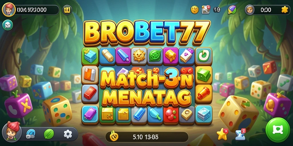 Tampilan gameplay Match-3 yang menarik dan penuh warna.