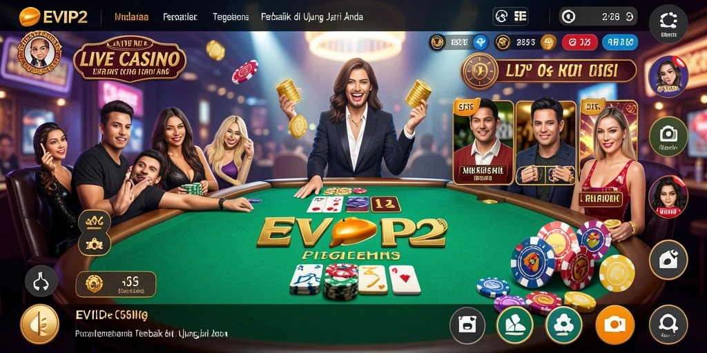 Screenshot gameplay <strong>EVIP2</strong> menampilkan dealer langsung dalam sesi permainan kasino.