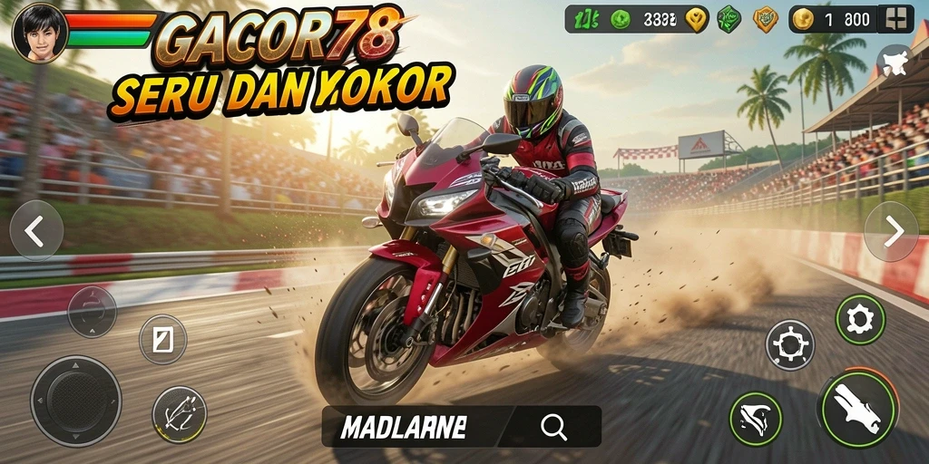 Gameplay GACOR78 dengan motor balap yang cepat dan menantang.