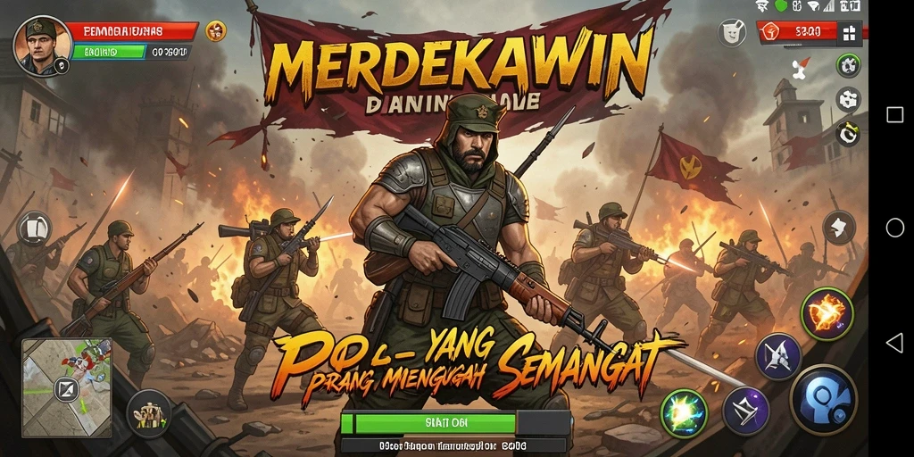 Screenshot gameplay epik dari MERDEKAWIN yang menampilkan aksi pertempuran seru.