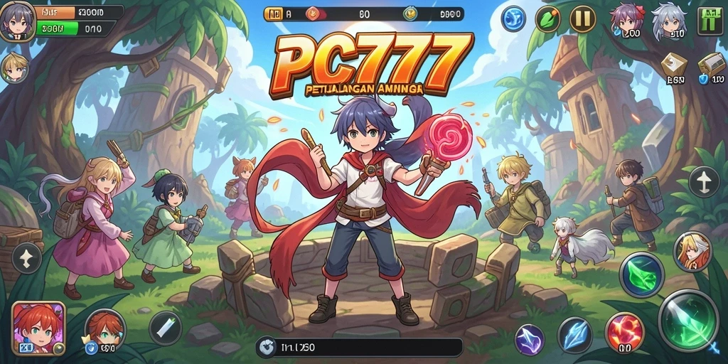 Tampilan gameplay menawan dari PC777 dengan karakter anime yang dinamis.