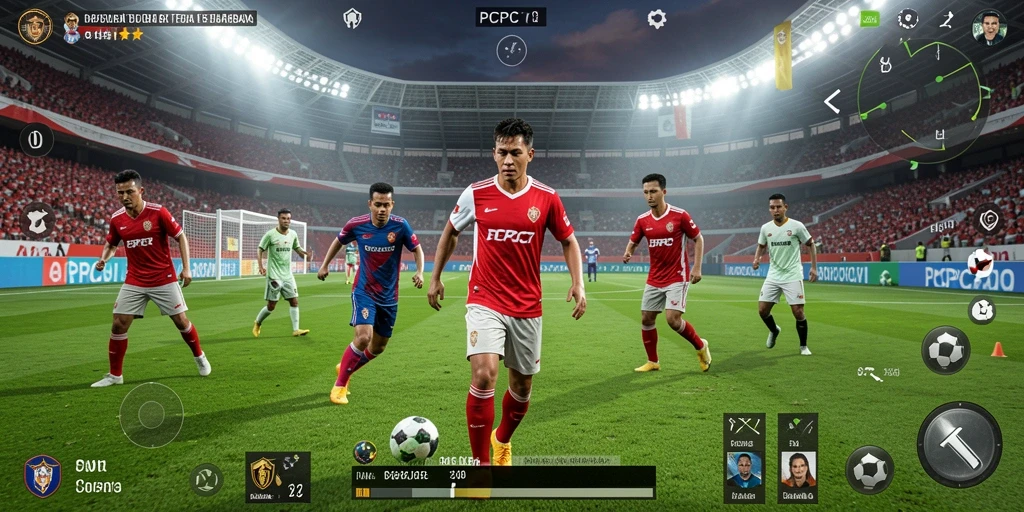 Tampilan gameplay mendebarkan dari PCPC7 dengan pemain sepak bola terbaik.